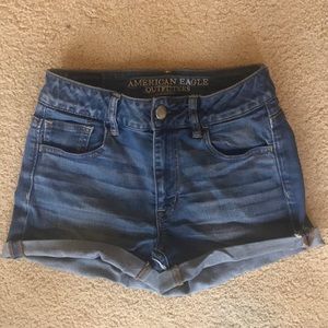 American Eagle denim high rise shortie shorts